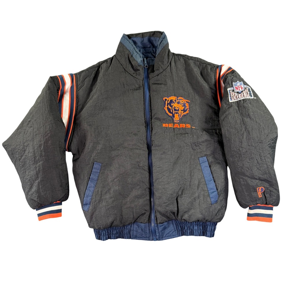 Vintage Pro Player Chicago Bears Reversible Puffer Jacket Mens Medium Black Blue